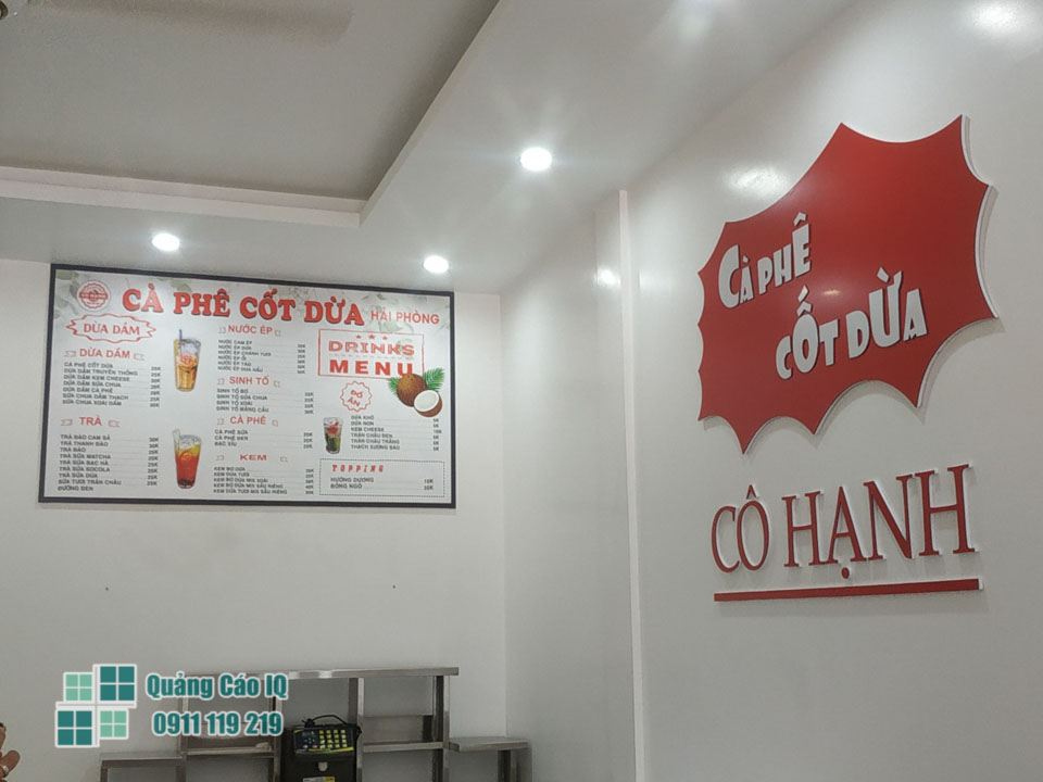 Menu kèm logo cafe cốt dừa cô Hạnh